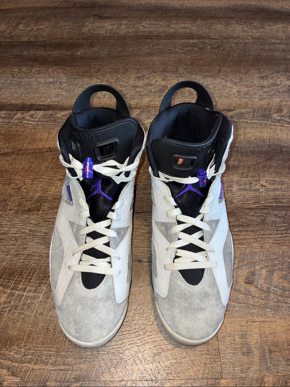Jordan Men’s High-Top Sneakers — White, Gray, Black & Purple Accents